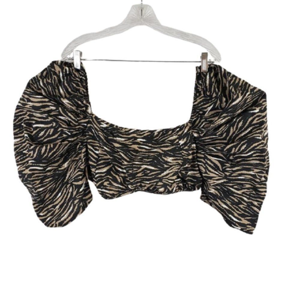 Collusion women’s zebra stripe bralette crop top – puff sleeve